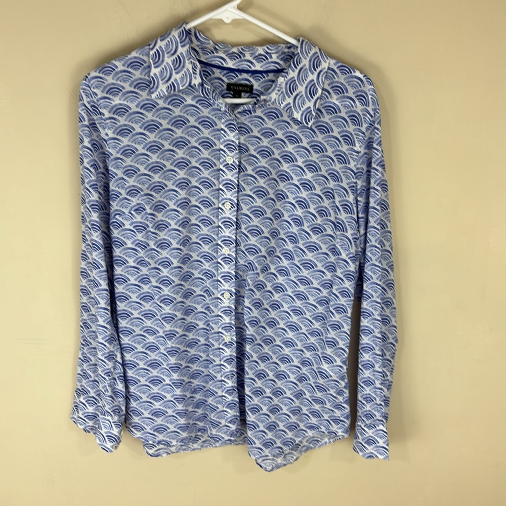 Talbots Blue and White Print Cotton Shirt Top Size Medium
